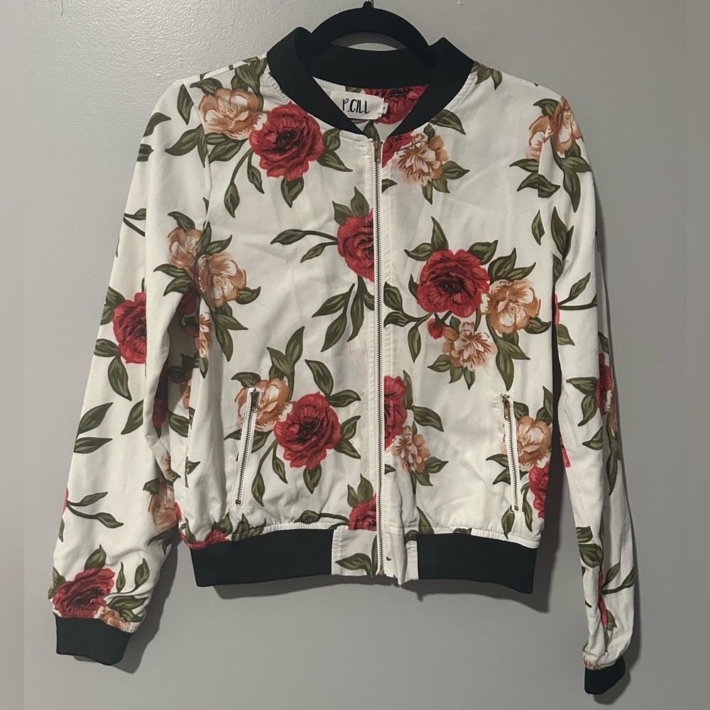 P. Cill Lightweight Floral Bomber Jacket Sz S